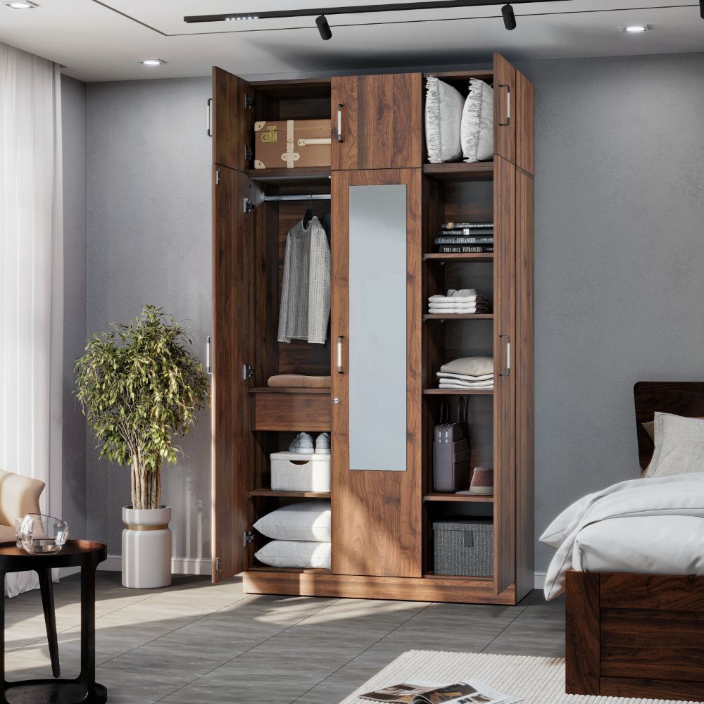 Buy Gingham 3 Door Engineered Wood Wardrobe Online at Best prices